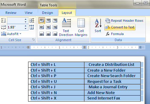 Convert text into table in word